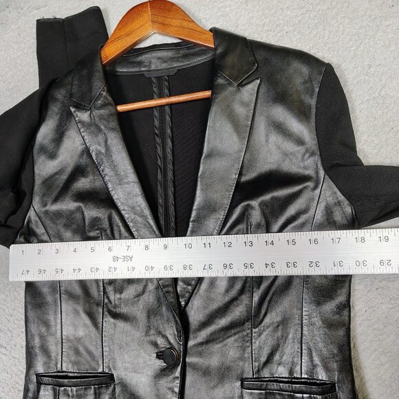 Hugo Boss Jacket Women 6 Black 100% Lamb Leather Front One-Button Preppy Biker - Picture 15 of 16